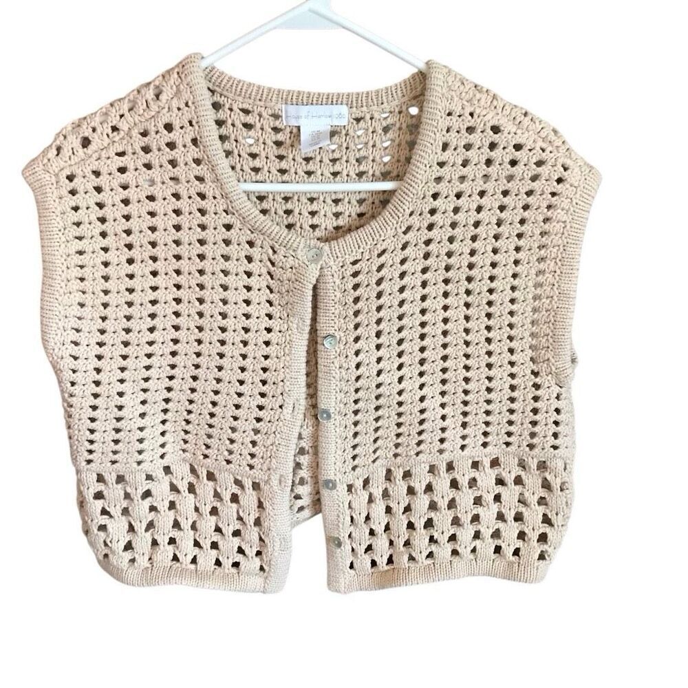 House of Harlow 1960 crochet vest button front boho beige sweater vest Size M